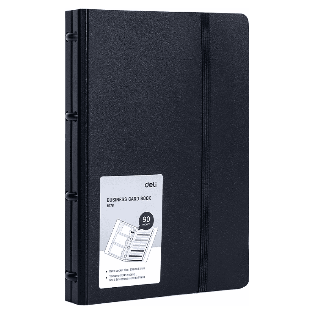 Визитница настольная "Deli", 140х198 мм, 90 карт, черный