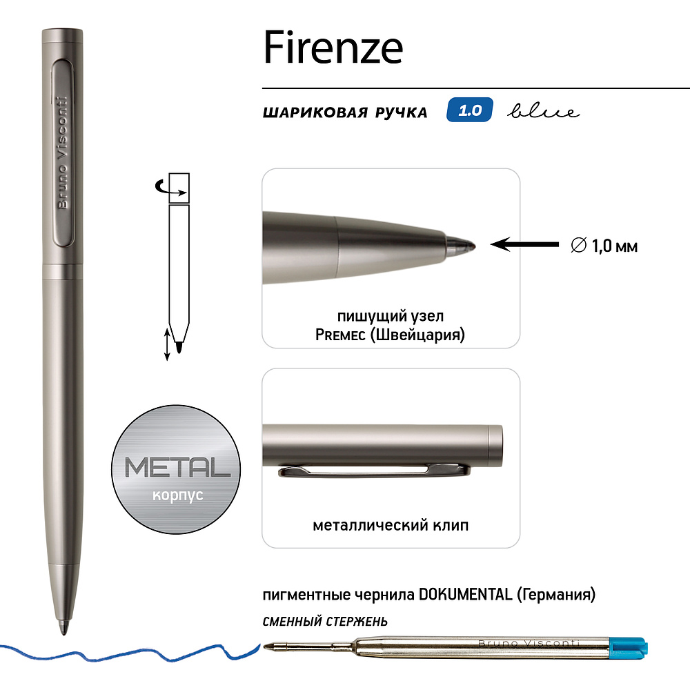 Ручка шариковая автоматическая "Firenze", 1.0 мм, зеленый, стерж. синий - 2