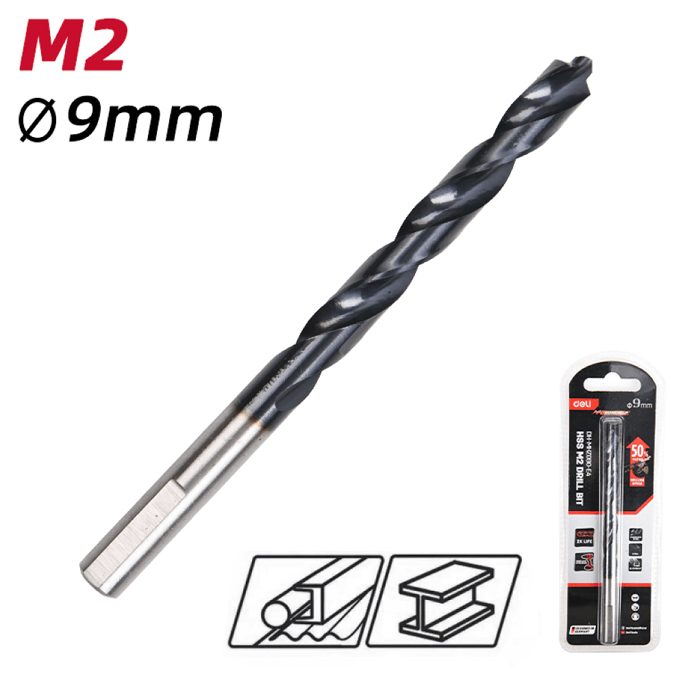 Сверло по металлу Deli RS EDH-MHZ090-E4, 9.0 мм, DIN 338, HSS-TiN - 2 Сверло по металлу Deli RS EDH-MHZ090-E4, 9.0 мм, DIN 338, HSS-TiN - 2