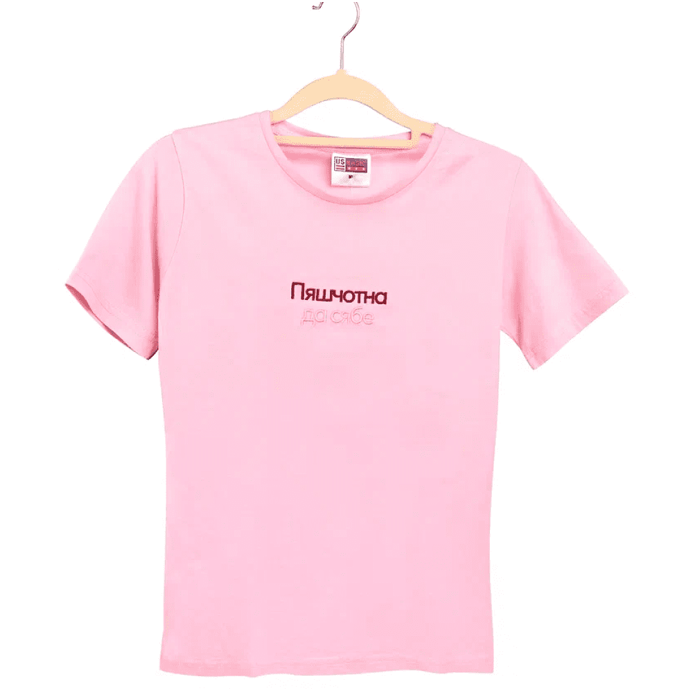 Набор сувенирный «Футболка «Пяшчотна да сябе», M, розовый +открытка-стикер 3D» - 3