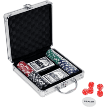 Игра настольная "Покер" в металлическом кейсе (2 колоды карт, фишки 100 штук, 5 кубиков)