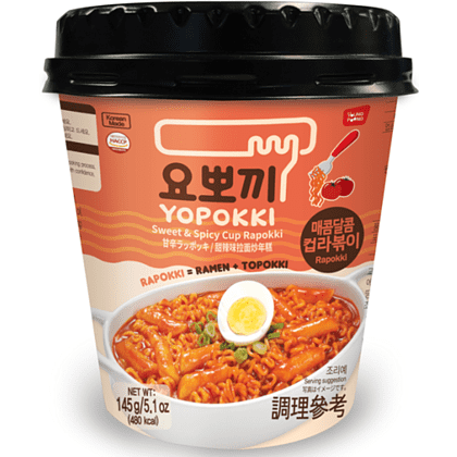 Рамен с рисовыми палочками "Yopokki. Sweet&Spicy Cup Rapokki", сладко-острые, 145 гр