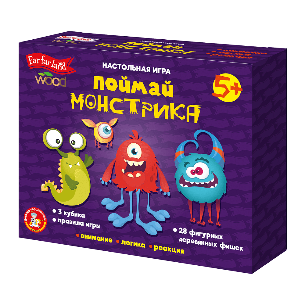 Игра настольная "Поймай монстрика", деревянные фишки