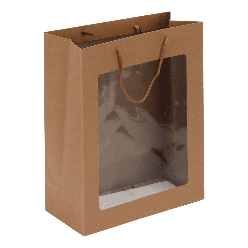 Пакет бумажный подарочный "212876", 26х32х12 см, с окном, крафт