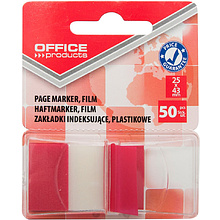 Закладки пластиковые "Office products", 25x43 мм, 50 шт, красный, блистер