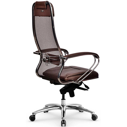 Кресло для руководителя METTA "Samurai SL-1.04", экокожа, сетка, металл, коричневый - 2