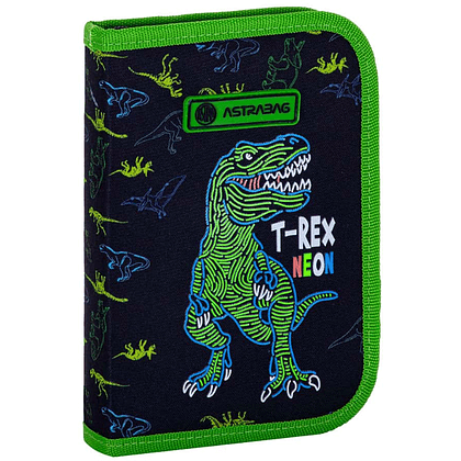 Пенал-книжка "T-Rex Neon", 1 отделение, черный, зеленый - 2