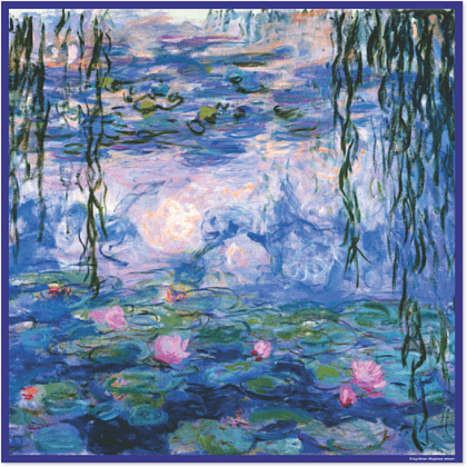 Платок "Водяные лилии", Клод Моне, 90х90 см, искусственный шелк, разноцветный - 2