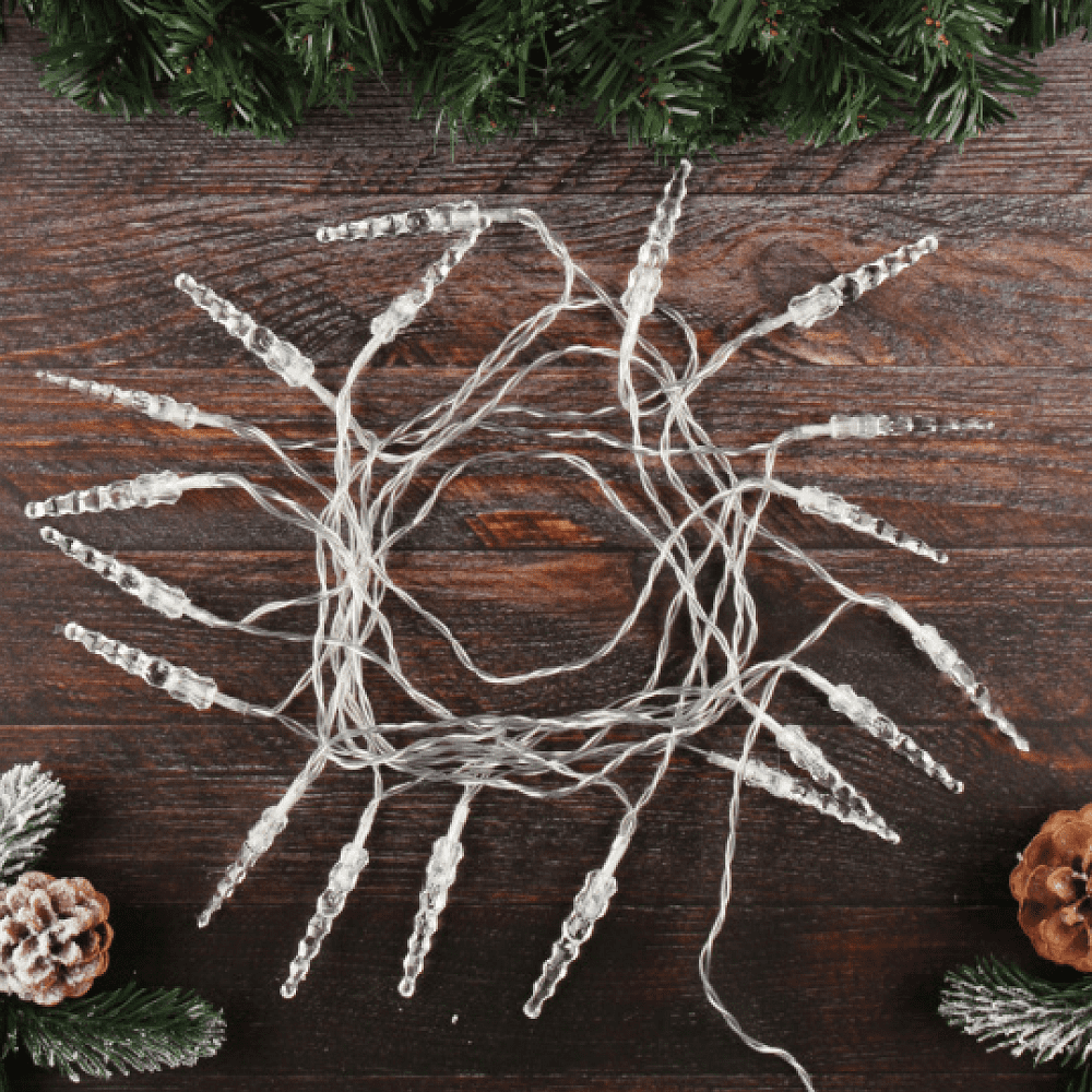 Гирлянда электрическая LED "Нить" с насадками "Сосулька", 5 м, тепло-белый - 4