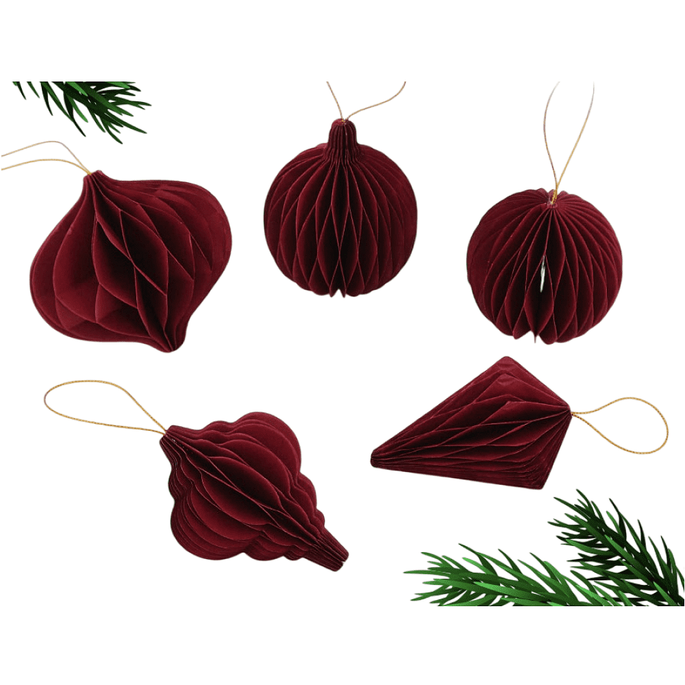 Игрушка бумажная елочная "10888063", 5 шт, бордовый