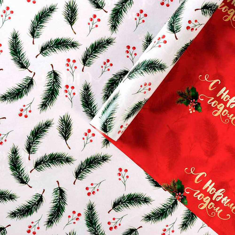 Бумага декоративная в рулоне "Новогодние ветви", 1x0.7 м, разноцветный - 2