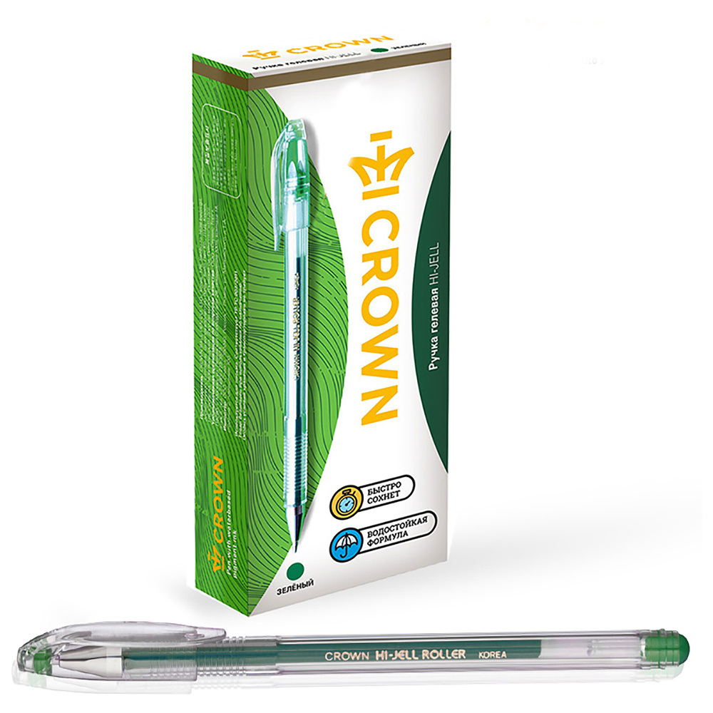 Ручка гелевая "Hi-Jell", 0,5 мм, прозрачный, стерж. зеленый - 5