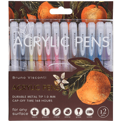 Набор ручек акриловых "Flora. Paradise. Oranges", 1 мм., шариковые, пластик, 12 штук