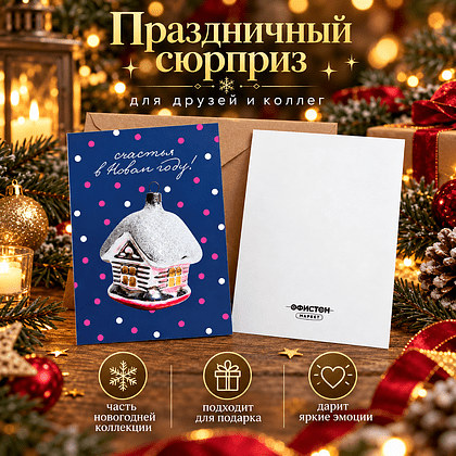 Открытка "Счастья в новом году", 148х105 мм, дизайнерская - 3
