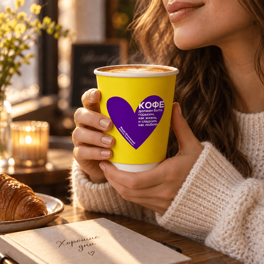 Стакан бумажный "Федор Достоевский", 250 мл, желтый - 2