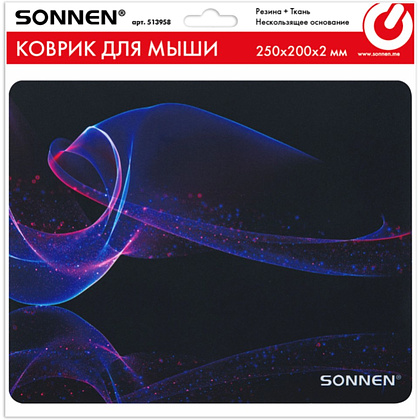 Коврик для мыши "Neon Wave", 250х200х2 мм, ткань, черный - 6