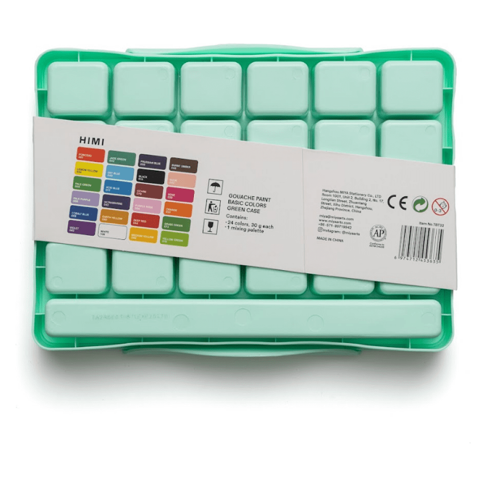Краски гуашевые "Himi Jelly Cup. New vision", 24 цвета, кювета, зелёный футляр - 6