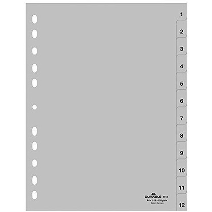 Разделитель "Durable", A4, 12 делений, серый