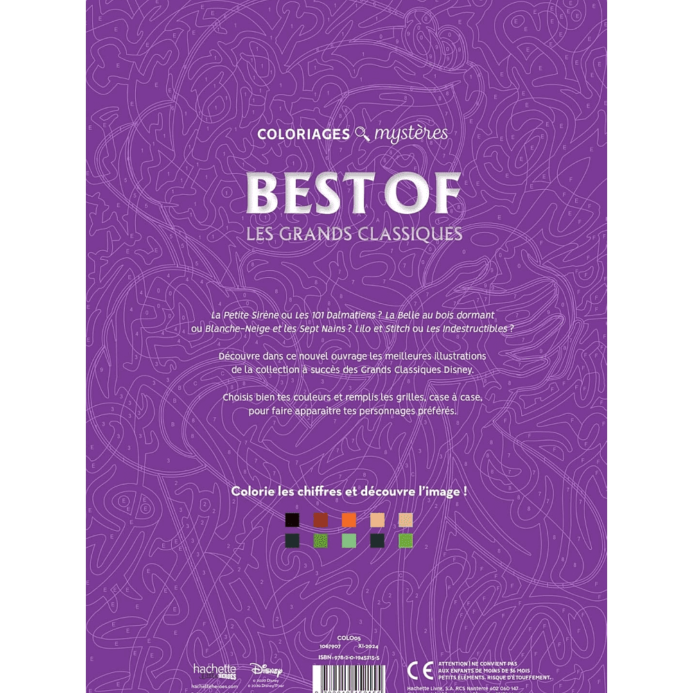 Раскраска по номерам на французском языке "Coloriages mystères Disney - Les Grands classiques. Best of" - 2