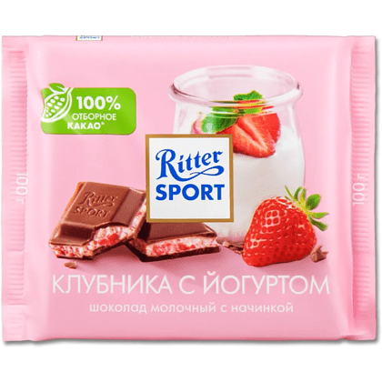 Шоколад молочный "Ritter Sport" клубника с йогуртом, 100 г