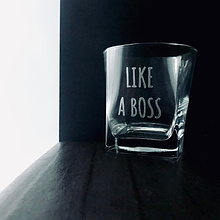 Стакан стеклянный для виски "Like a boss" + подставка, с гравировкой, стекло, 310 мл, прозрачный