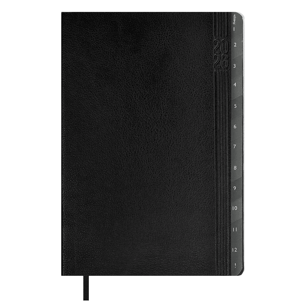 Еженедельник датированный "Буйвол", 149х211 мм, 160 страниц, черный, 2026