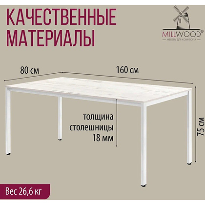 Стол Millwood Сеул, 1600х800 мм, дуб белый крафт, белый - 4