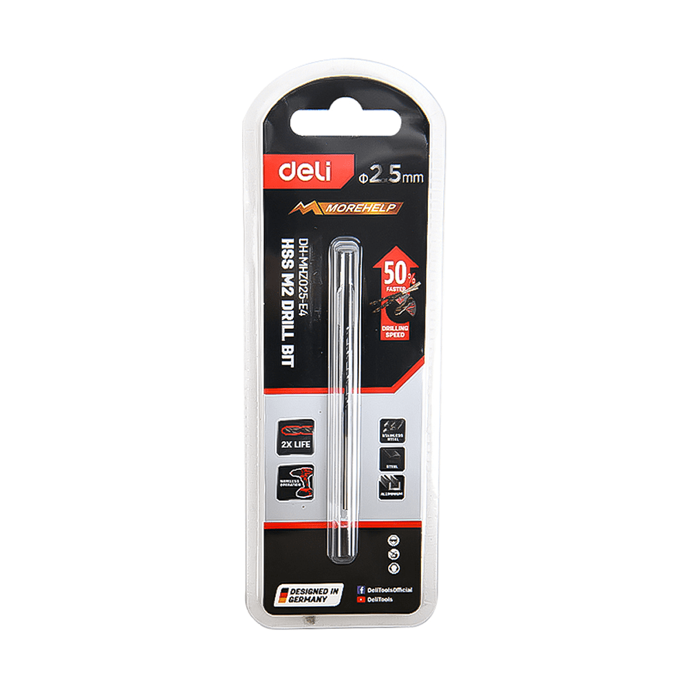 Сверло по металлу Deli RS EDH-MHZ025-E4, 2.5 мм, DIN 338, HSS-TiN - 2 Сверло по металлу Deli RS EDH-MHZ025-E4, 2.5 мм, DIN 338, HSS-TiN - 2