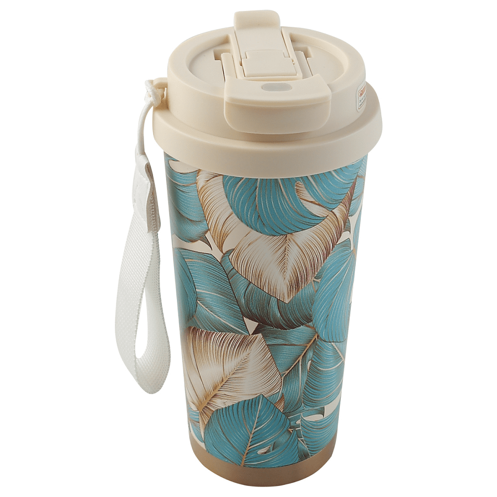 Термокружка "Тропические листья", 530 мл, морская волна