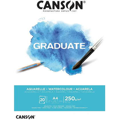 Блок-склейка бумаги для акварели "Canson Graduate", 21x29.7 см, 250 г/м2, 20 листов