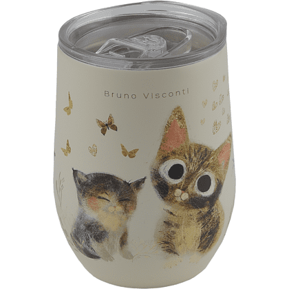 Кружка термическая "Love me. Котики счастье", металл, пластик, 360 мл, белый