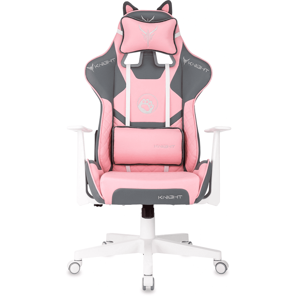 Кресло игровое Бюрократ Knight "Catzy", экокожа, пластик, серый, розовый - 6