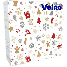 Салфетки бумажные Veiro, 33х33 см, с рисунком Новогодние игрушки, 20 шт