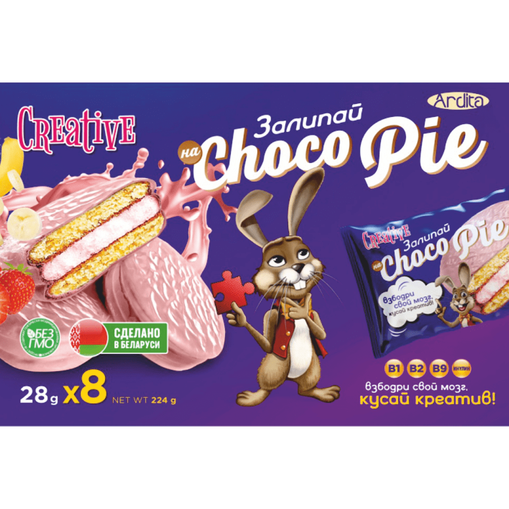 Печенье "Залипай на Choco Pie Креатив", со вкусом клубники и банана, 224 г