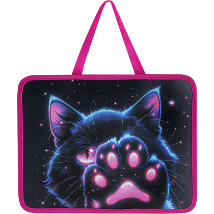 Папка для тетрадей "Cosmo Cat", 26х33 см, молния, пластик, черный, розовый
