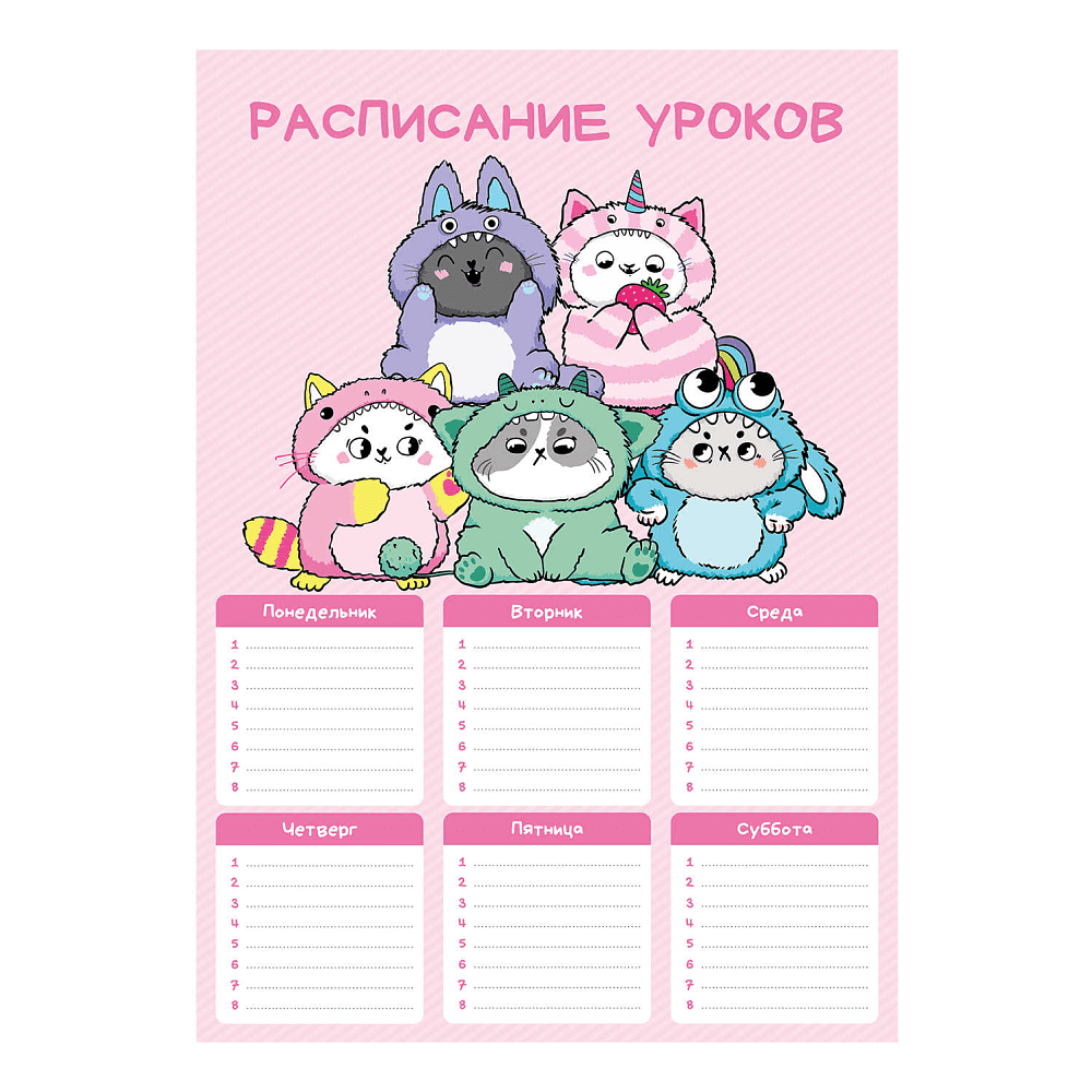 Расписание уроков "Котята в кигуруми", А4, розовый, белый