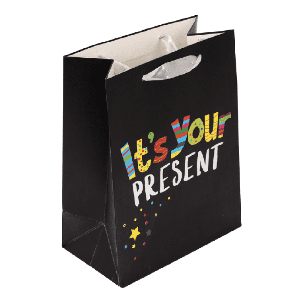 Пакет бумажный подарочный "It’s your present", 18х23х10 см, черный