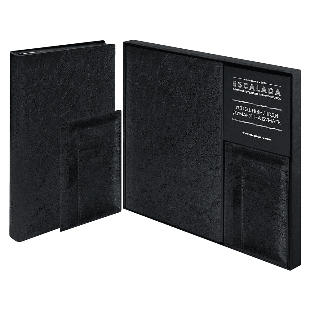 Набор ежедневник недатированный "Фланстэр", 320 страниц, + картхолдер, 100x140 мм., черный 