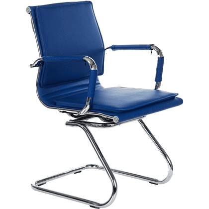 Кресло на полозьях "Бюрократ Ch-993-Low-V", экокожа, синий, металл хром