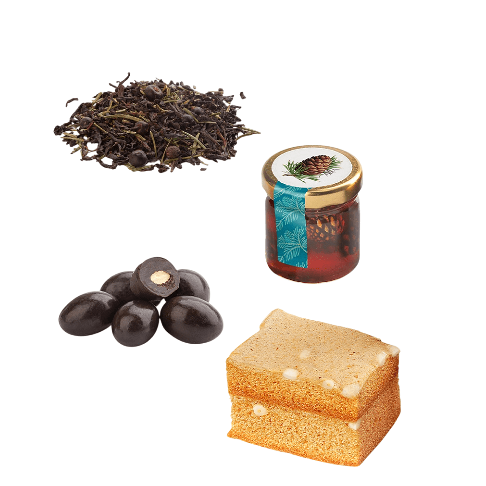 Набор подарочный "Сугревъ. С сосновым годом!" (варенье из шишек, чай, пастила, миндаль в шоколаде), 180 г - 5