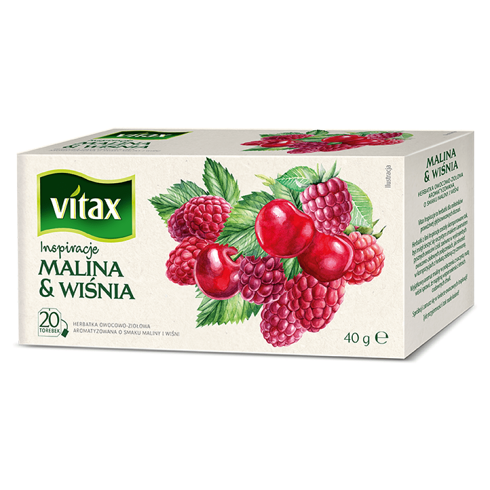 Чай "Vitax", 20 пакетиков x2 г, фруктовый, со вкусом малины и вишни