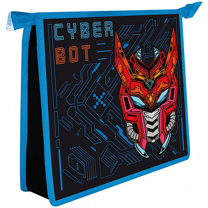 Папка для тетрадей Пчёлка "Cyber Bot", А5, на молнии, пластик, черный, синий