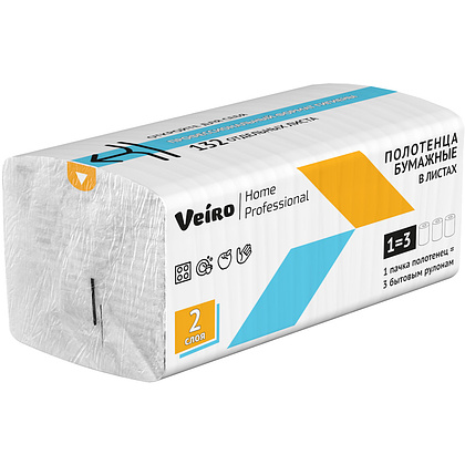 Полотенца бумажные "Veiro Home Professional", V - сложение, 2 слоя, 132 листа - 3