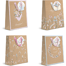 Пакет бумажный подарочный "Spring Flowers", 18х23х10 см, крафт, ассорти