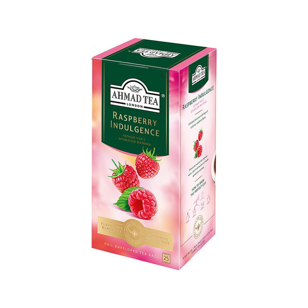 Чай "Ahmad Tea Raspberry Indulgence", 25 пакетиков x1.5 гр, черный, со вкусом и ароматом малины