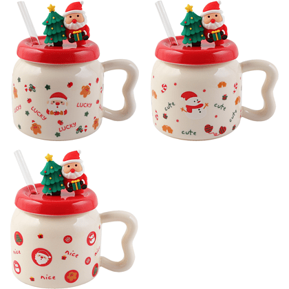 Кружка керамическая "Новый год", 450 мл, с крышкой, ассорти