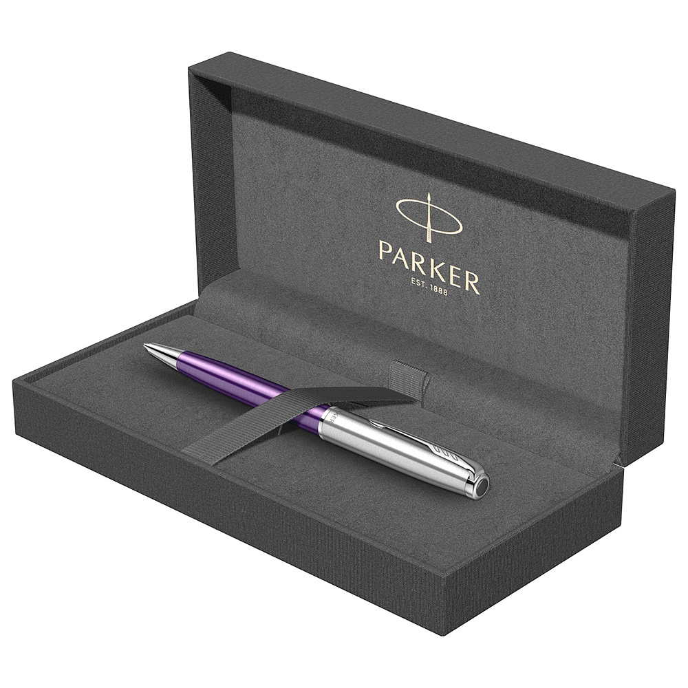 Ручка шариковая автоматическая Parker "Sonnet Essential SB K545", 0,7 мм, серебристый, фиолетовый, стерж. черный - 4