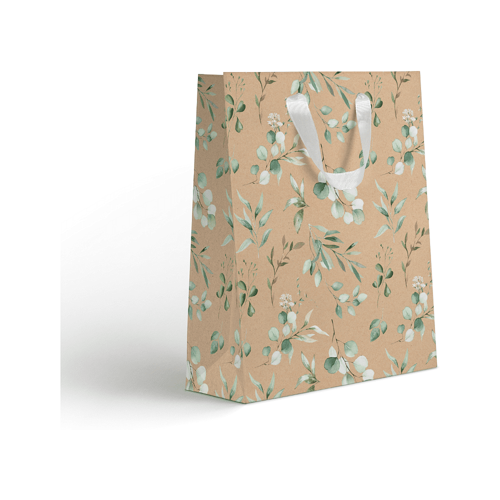 Пакет бумажный подарочный "Эвкалипт KMT", 18х23х10 см, крафт, ассорти