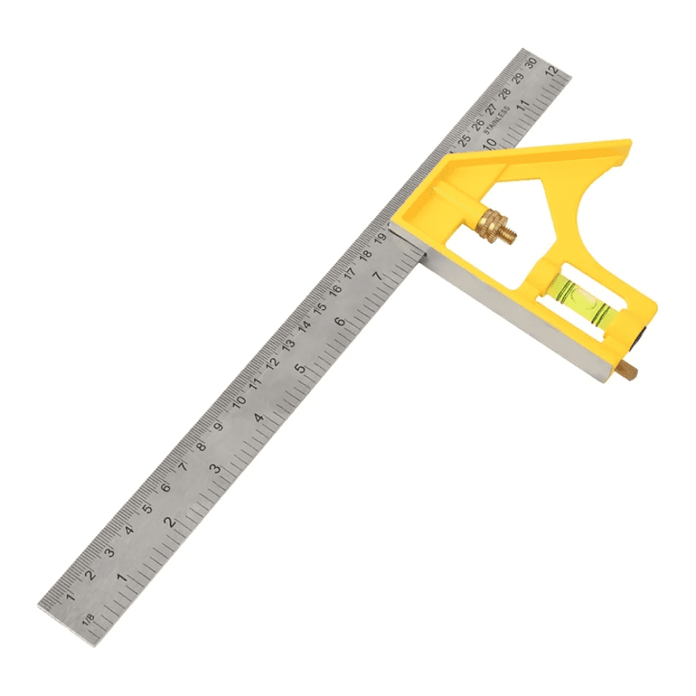 Линейка Deli EDL7300Y, с угольником и уровнем, металл, пластик, 30 см 