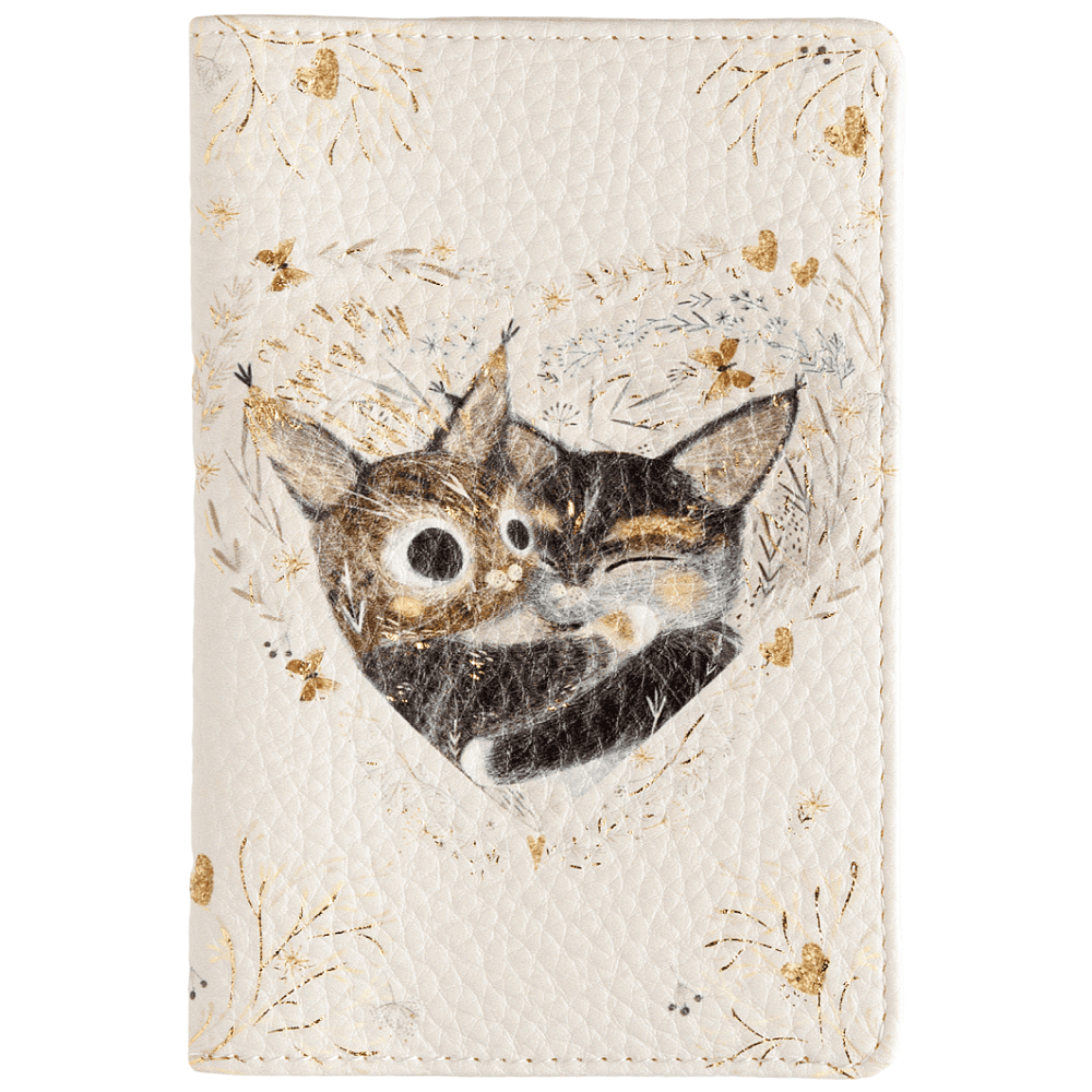 Обложка для паспорта "Love me. Котики приносят счастье", кожзам., бежевый